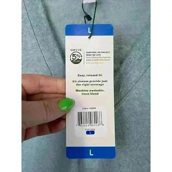 Orvis Women's Relaxed Fit Pullover 3/4 Sleeve Linen‎ Blend Top Size L Green NWT - Picture 4 of 8